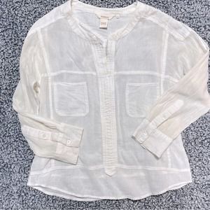 Sundance Solid White Cotton Long Sleeve Paneled Top Size Small